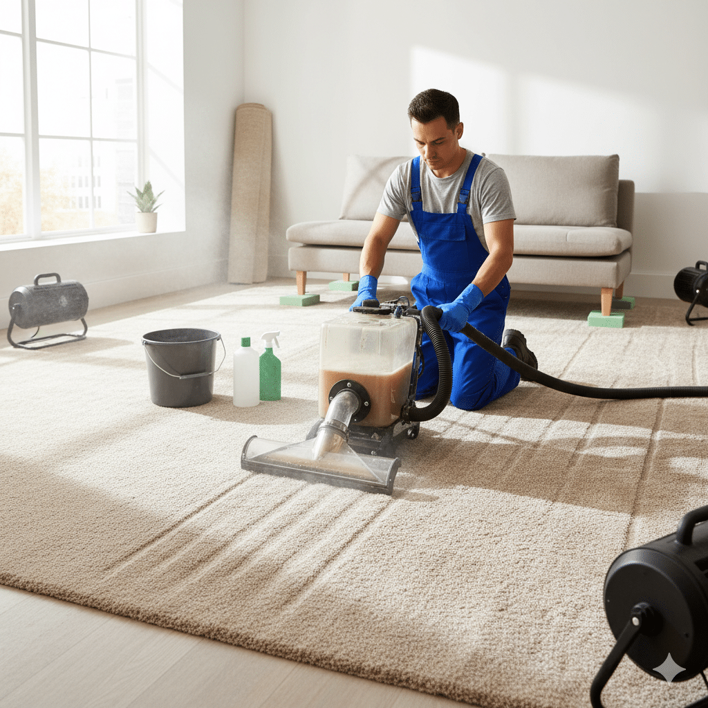 Commercial cleaning in progress
